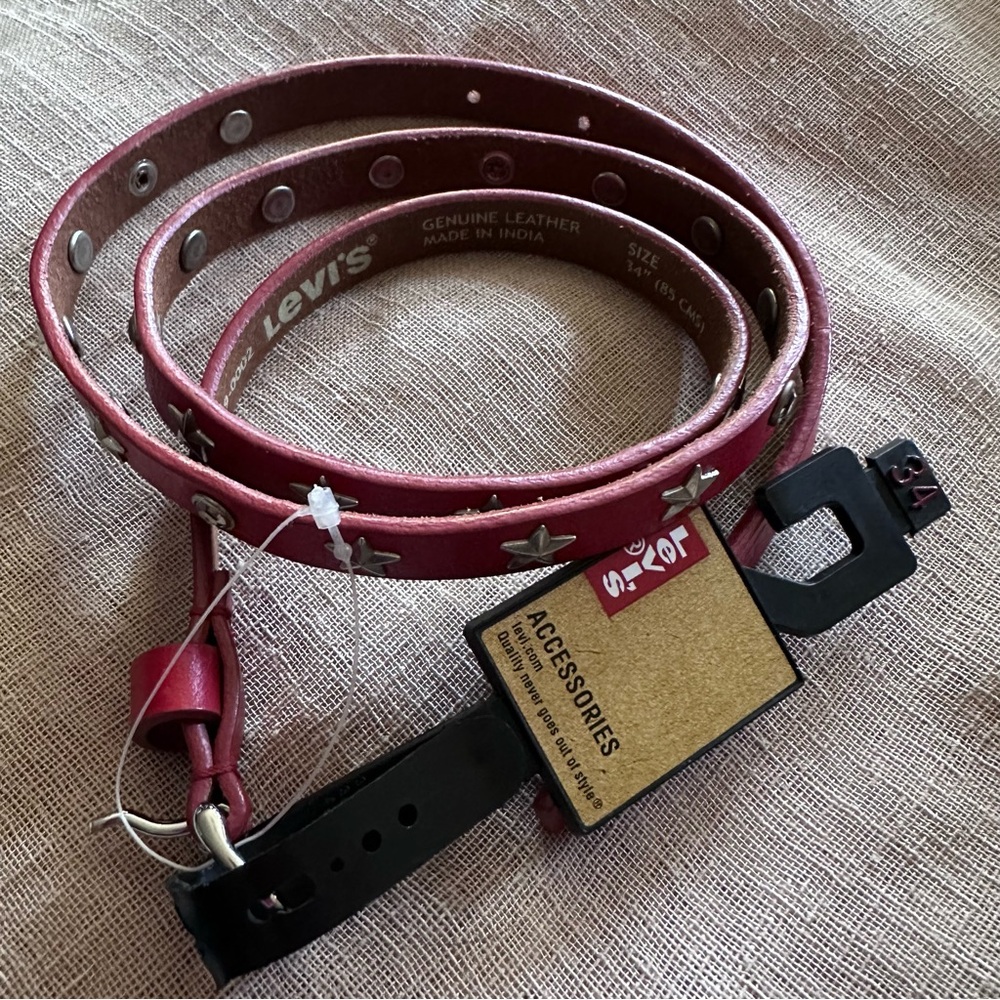 Levi's Western Red Leather Belt with Silver Tone Accents